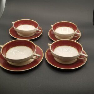 Crown Ducal Double Handle Cream Soup Bowl 2 Handle England Set of 4